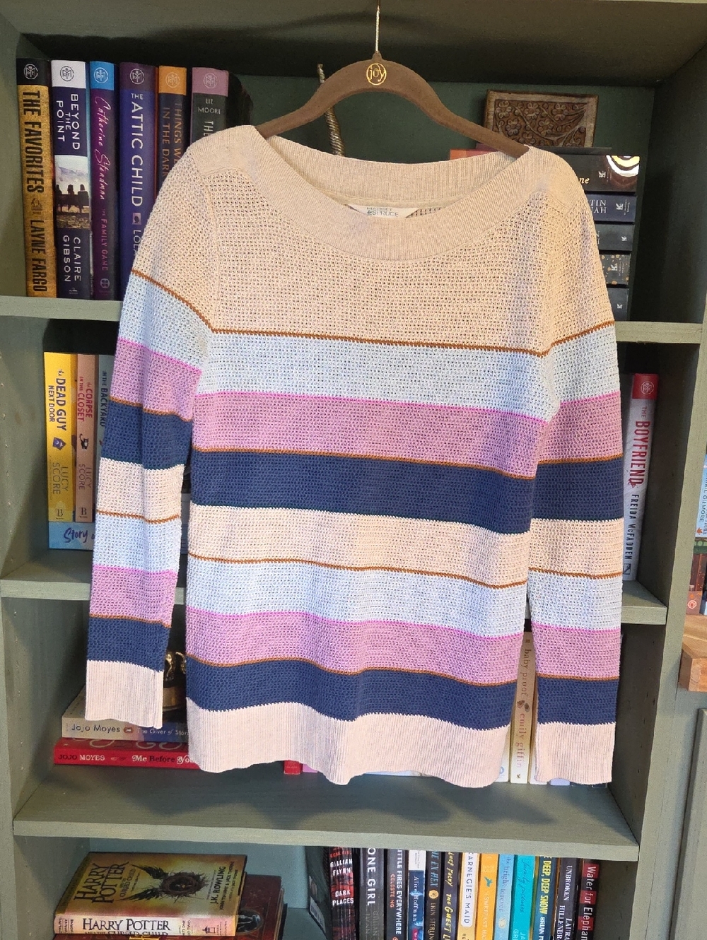 Market & Spruce Striped Scoopneck Sweater in Tan, Sky Bkue, Navy & Lilac